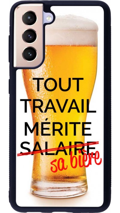 Coque Samsung Galaxy S21 5G - Silicone rigide noir Tout travail mérite sa bière