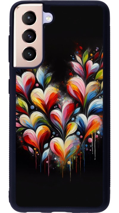 Coque Samsung Galaxy S21 5G - Silicone rigide noir Valentine 2024 Coeur Noir Abstrait