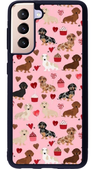 Coque Samsung Galaxy S21 5G - Silicone rigide noir Valentine 2024 puppy love