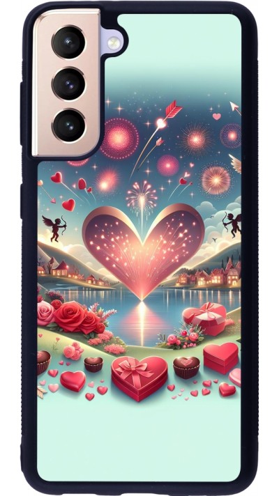 Coque Samsung Galaxy S21 5G - Silicone rigide noir Valentine 2025 Chic