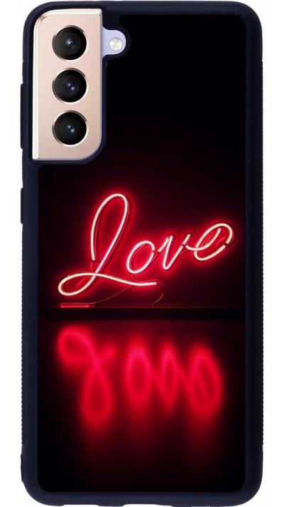 Coque Samsung Galaxy S21 5G - Silicone rigide noir Valentine 2025 Neon Love