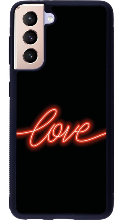 Coque Samsung Galaxy S21 5G - Silicone rigide noir Valentine 2023 neon love