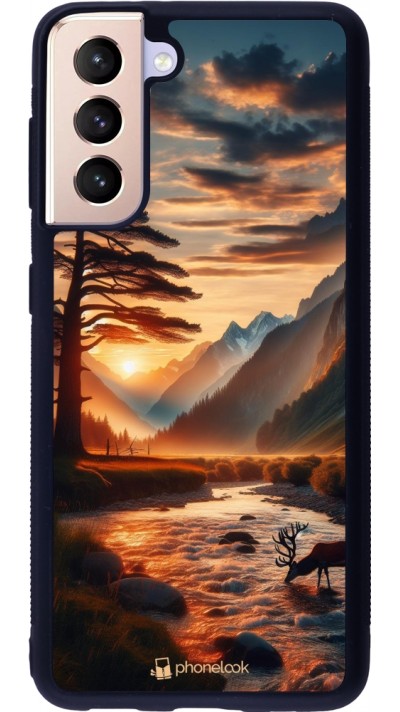 Coque Samsung Galaxy S21 5G - Silicone rigide noir Valley Sunset Deer Tree