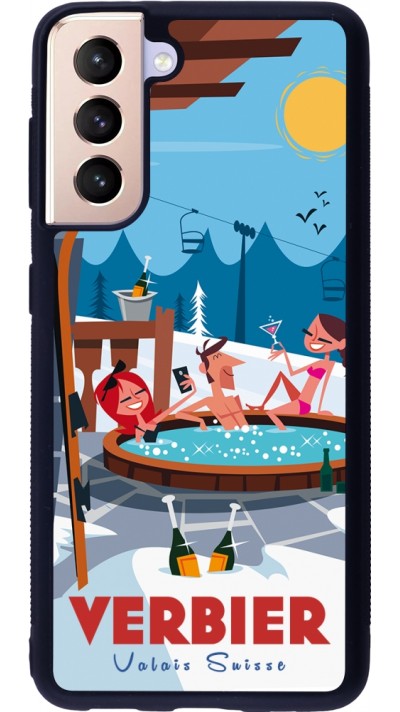 Coque Samsung Galaxy S21 5G - Silicone rigide noir Verbier Mountain Jacuzzi