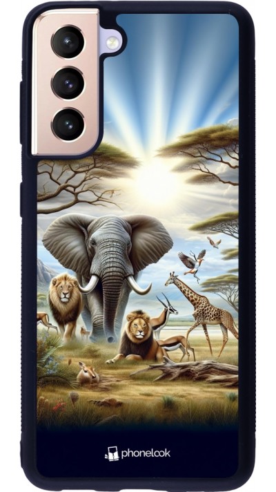 Coque Samsung Galaxy S21 5G - Silicone rigide noir Vie sauvage africaine