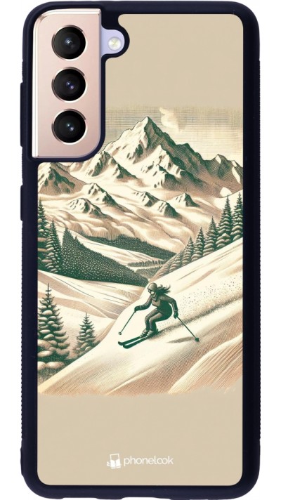 Coque Samsung Galaxy S21 5G - Silicone rigide noir Vintage Ski Mountain