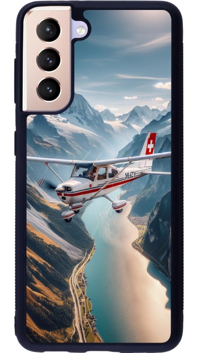 Coque Samsung Galaxy S21 5G - Silicone rigide noir Vol Alpin Suisse