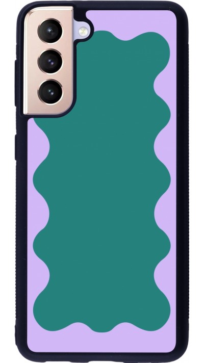 Coque Samsung Galaxy S21 5G - Silicone rigide noir Wavy Rectangle Green Purple