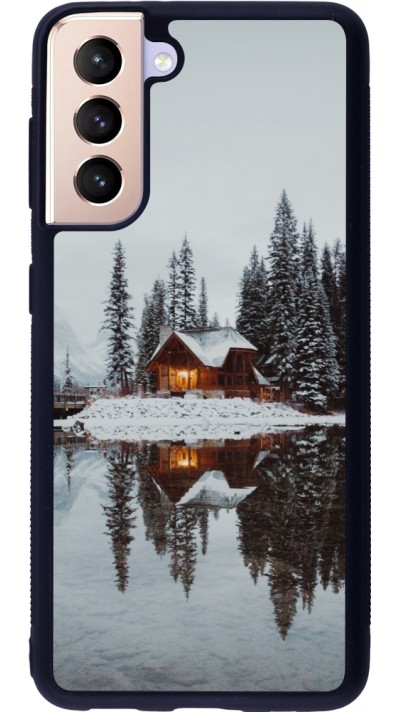 Coque Samsung Galaxy S21 5G - Silicone rigide noir Winter 25 Winter house forest afternoon