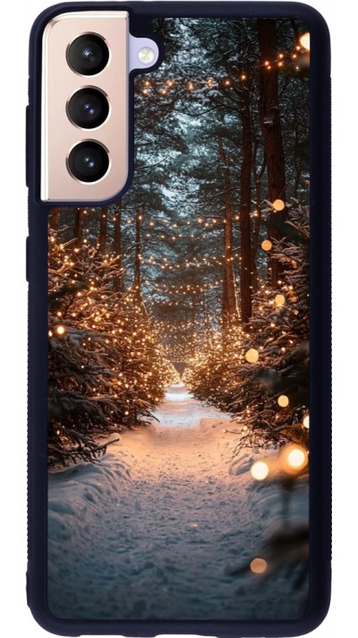 Coque Samsung Galaxy S21 5G - Silicone rigide noir Winter 25 Winter snowy road