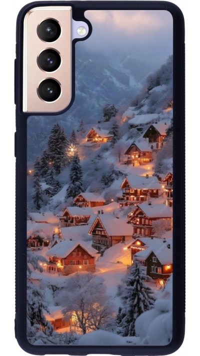 Coque Samsung Galaxy S21 5G - Silicone rigide noir Winter 25 Winter snowy village