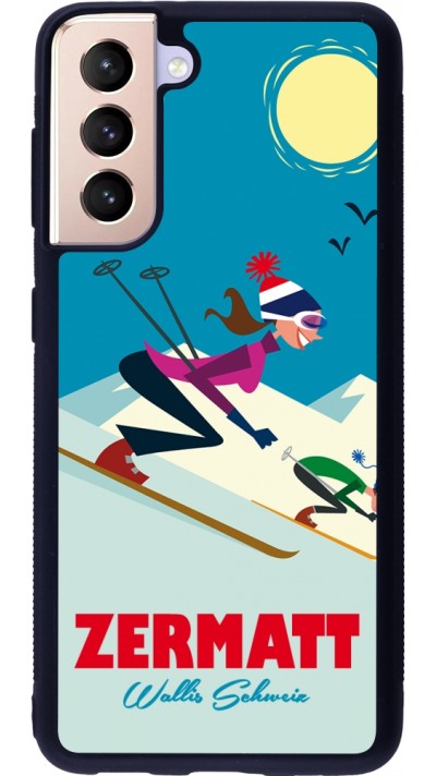 Coque Samsung Galaxy S21 5G - Silicone rigide noir Zermatt Ski Downhill