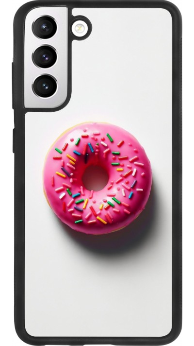 Samsung Galaxy S21 FE 5G Case Hülle - Silikon schwarz Weisser Hintergrund, pinker Donut