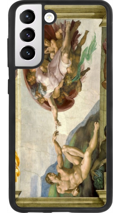 Samsung Galaxy S21 FE 5G Case Hülle - Silikon schwarz Kunstbild - Die Erschaffung Adams - Michelangelo