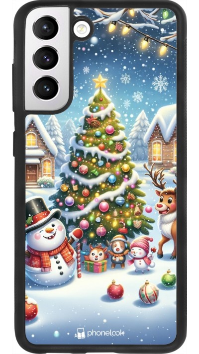 Samsung Galaxy S21 FE 5G Case Hülle - Silikon schwarz Weihnachten 2023 Schneemann und Tannenbaum