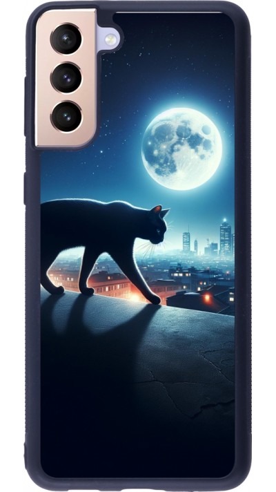 Samsung Galaxy S21+ 5G Case Hülle - Silikon schwarz Schwarze Katze unter dem Vollmond