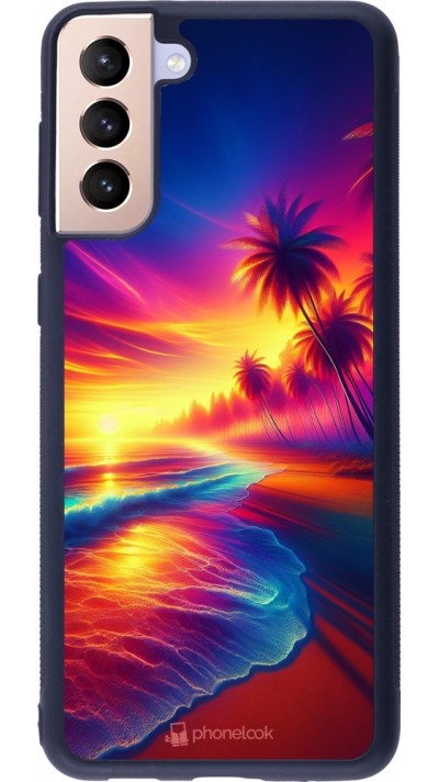 Samsung Galaxy S21+ 5G Case Hülle - Silikon schwarz Strand Sonnenuntergang auffällig