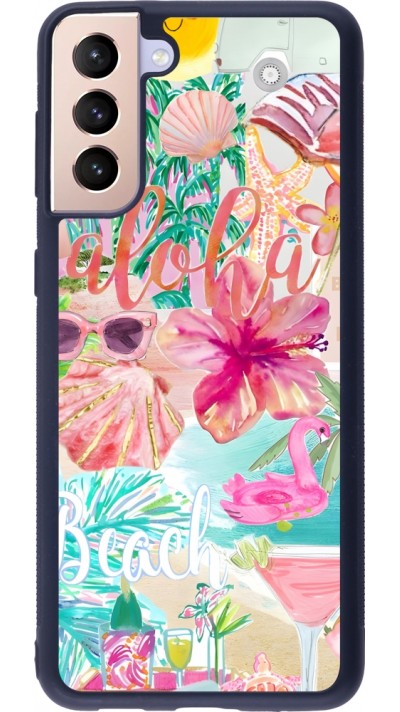 Samsung Galaxy S21+ 5G Case Hülle - Silikon schwarz Preppy Collage Aloha