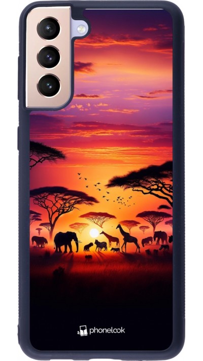 Samsung Galaxy S21+ 5G Case Hülle - Silikon schwarz Safari Sonnenuntergang Wildtiere