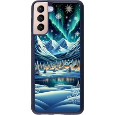 Samsung Galaxy S21+ 5G Case Hülle - Silikon schwarz Verschneites Bergdorf am See in der Nacht