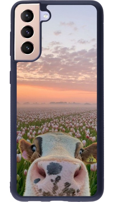 Coque Samsung Galaxy S21+ 5G - Silicone rigide noir Cow with tulips Spring 2026