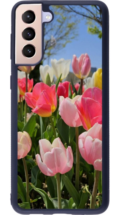 Coque Samsung Galaxy S21+ 5G - Silicone rigide noir Tulips Spring 2026