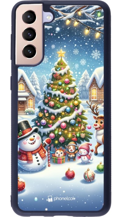 Samsung Galaxy S21+ 5G Case Hülle - Silikon schwarz Weihnachten 2023 Schneemann und Tannenbaum