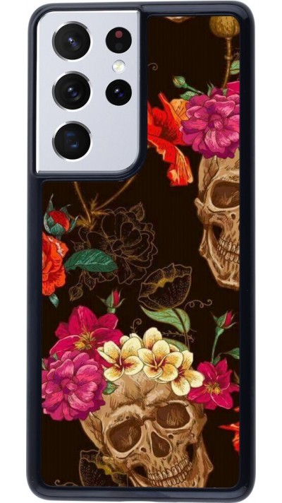Hülle Samsung Galaxy S21 Ultra 5G - Skulls and flowers