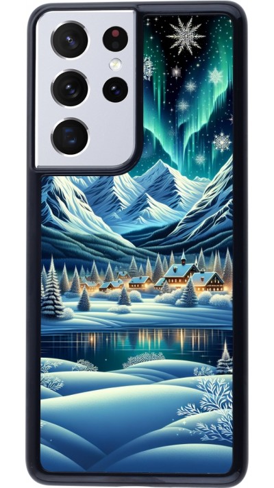 Samsung Galaxy S21 Ultra 5G Case Hülle - Verschneites Bergdorf am See in der Nacht