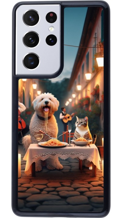 Samsung Galaxy S21 Ultra 5G Case Hülle - Valentin 2024 Hund & Katze Kerzenlicht