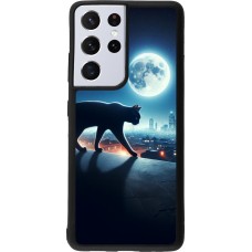 Samsung Galaxy S21 Ultra 5G Case Hülle - Silikon schwarz Schwarze Katze unter dem Vollmond
