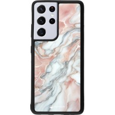 Samsung Galaxy S21 Ultra 5G Case Hülle - Silikon schwarz Rosa Leuchtender Marmor