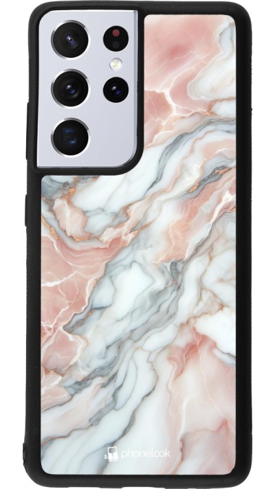 Samsung Galaxy S21 Ultra 5G Case Hülle - Silikon schwarz Rosa Leuchtender Marmor