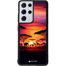 Samsung Galaxy S21 Ultra 5G Case Hülle - Silikon schwarz Safari Sonnenuntergang Wildtiere