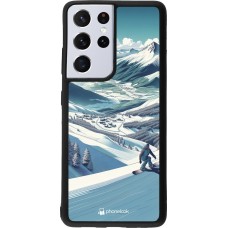 Samsung Galaxy S21 Ultra 5G Case Hülle - Silikon schwarz Snowboarder Berg