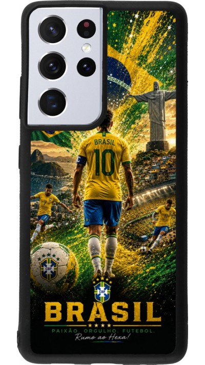 Samsung Galaxy S21 Ultra 5G Case Hülle - Silikon schwarz Fussball Brasilien splash 2026