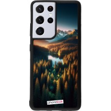 Samsung Galaxy S21 Ultra 5G Case Hülle - Silikon schwarz Sonnenuntergang Waldsee