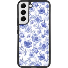 Samsung Galaxy S22 Case Hülle - Silikon schwarz Spring 23 watercolor blue flowers