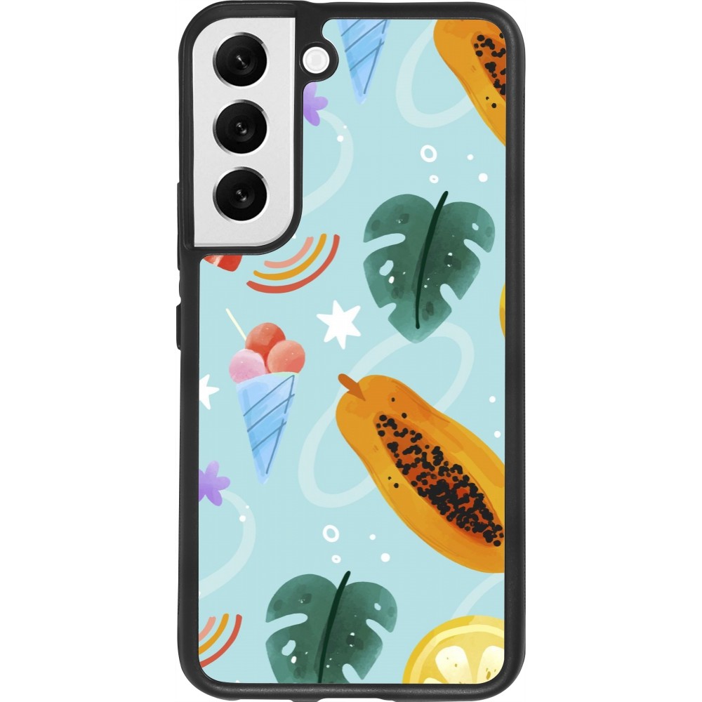 Samsung Galaxy S22 Case Hülle - Silikon schwarz Summer 2025 Pattern papaya