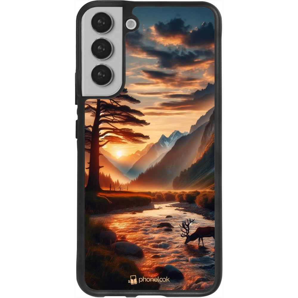 Samsung Galaxy S22+ Case Hülle - Silikon schwarz Tal Sonnenuntergang Hirsch Baum