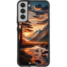Samsung Galaxy S22+ Case Hülle - Silikon schwarz Tal Sonnenuntergang Hirsch Baum