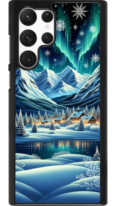 Samsung Galaxy S22 Ultra Case Hülle - Verschneites Bergdorf am See in der Nacht