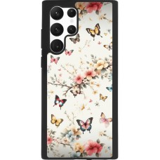 Coque Samsung Galaxy S22 Ultra - Silicone rigide noir Spring 25 Papillons Légers