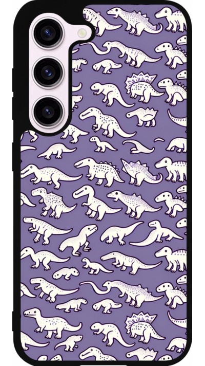 Coque Samsung Galaxy S23 - Silicone rigide noir Mini dino pattern violet