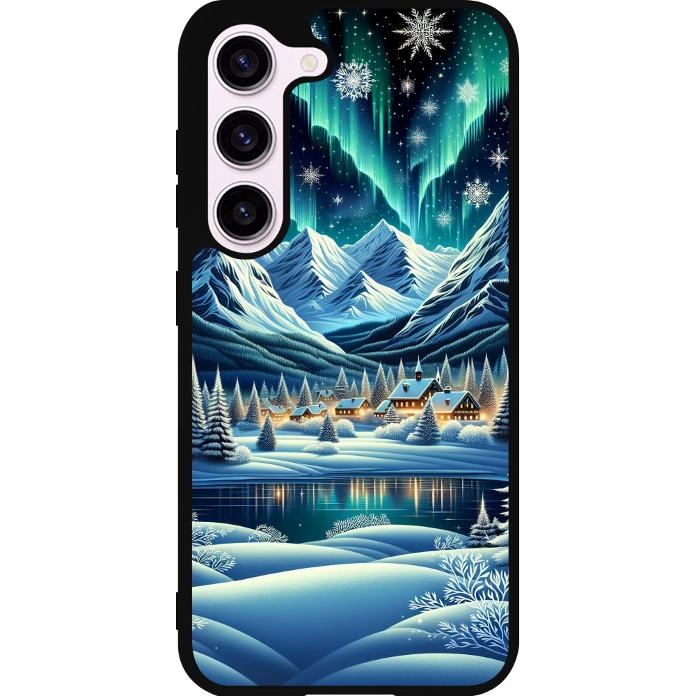 Samsung Galaxy S23 Case Hülle - Silikon schwarz Verschneites Bergdorf am See in der Nacht