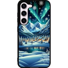 Samsung Galaxy S23 Case Hülle - Silikon schwarz Verschneites Bergdorf am See in der Nacht