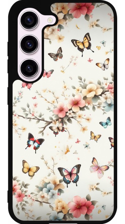 Coque Samsung Galaxy S23 - Silicone rigide noir Spring 25 Papillons Légers
