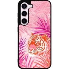 Samsung Galaxy S23 Case Hülle - Silikon schwarz Tiger Palmen rosa