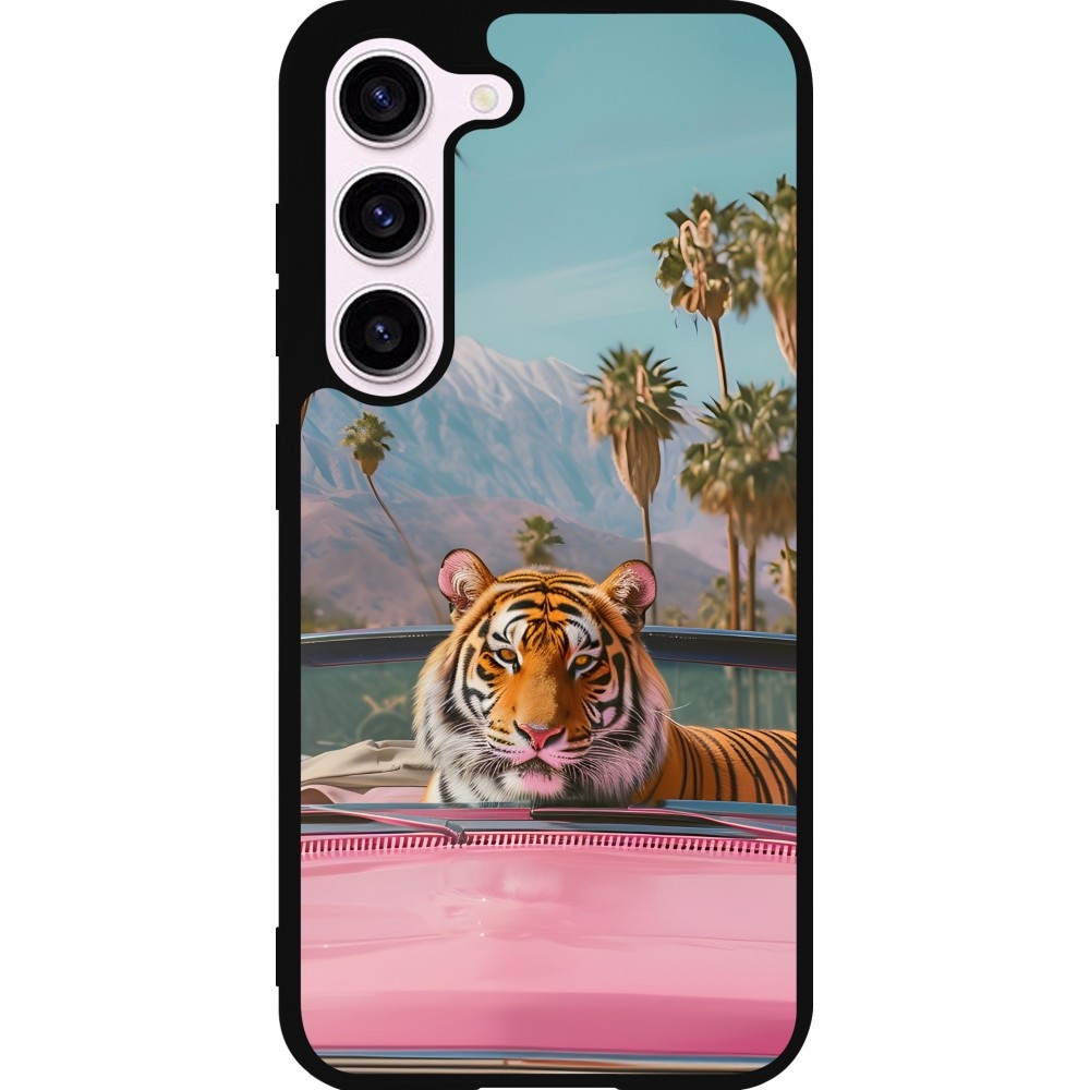 Samsung Galaxy S23 Case Hülle - Silikon schwarz Tiger Auto rosa