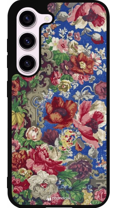 Samsung Galaxy S23 Case Hülle - Silikon schwarz Vintage Art Flowers